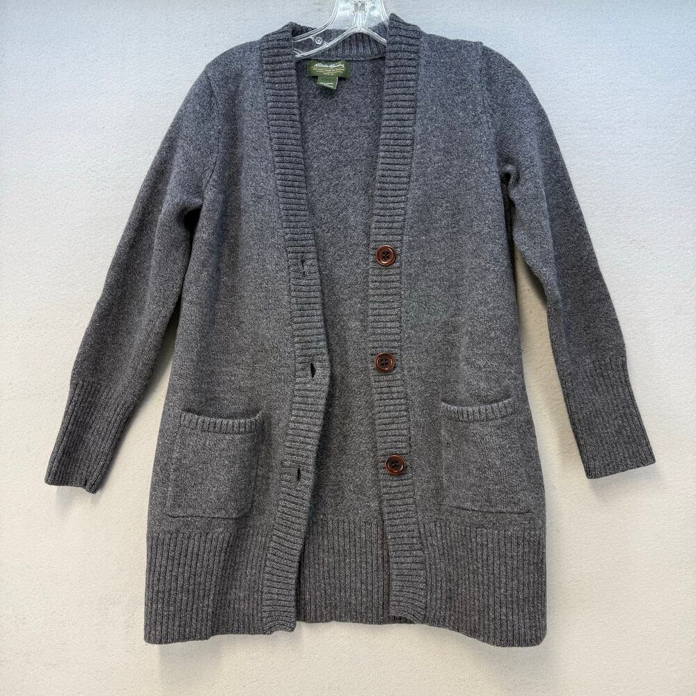Eddie Bauer Cardigan Sweater Women's L Grey 100% Merino Wool Long Cozy - Picture 2 of 11